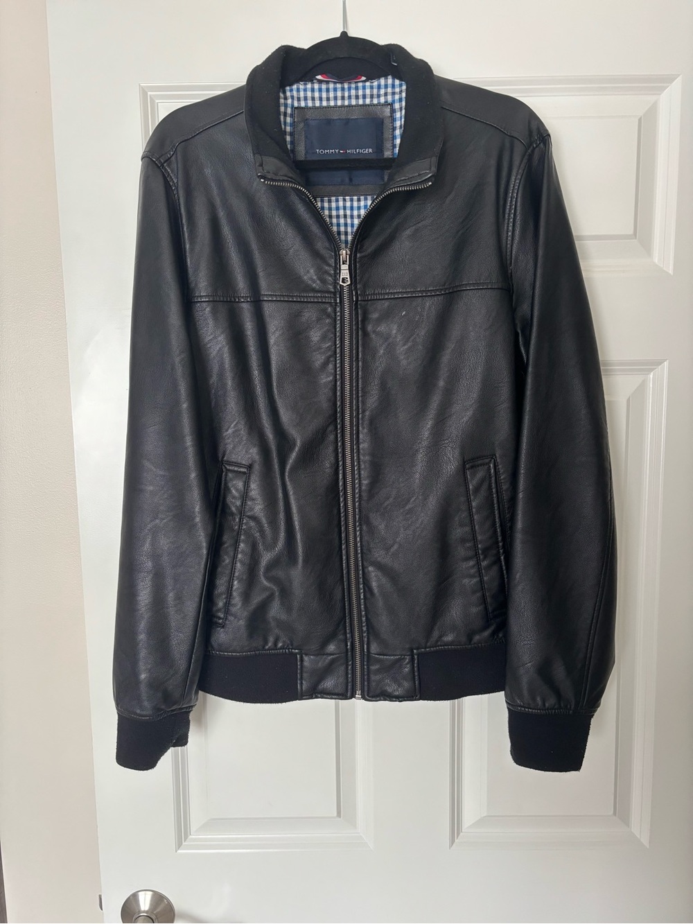 Tommy Hilfiger Black Leather Bomber-Style Jacket